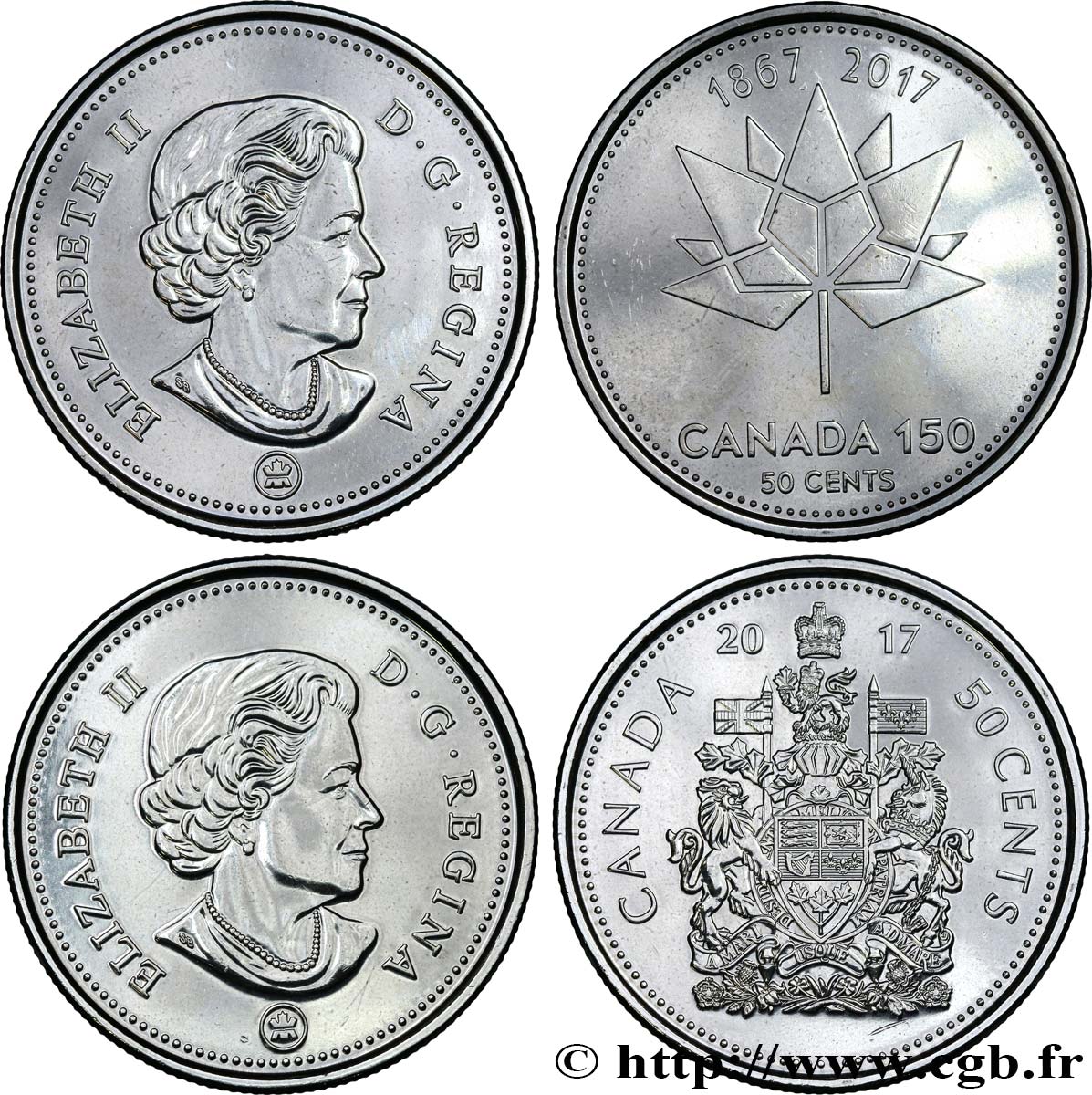 CANADá
 Lot de 2 monnaies de 50 Cents 150 ans du Canada 2017  FDC 