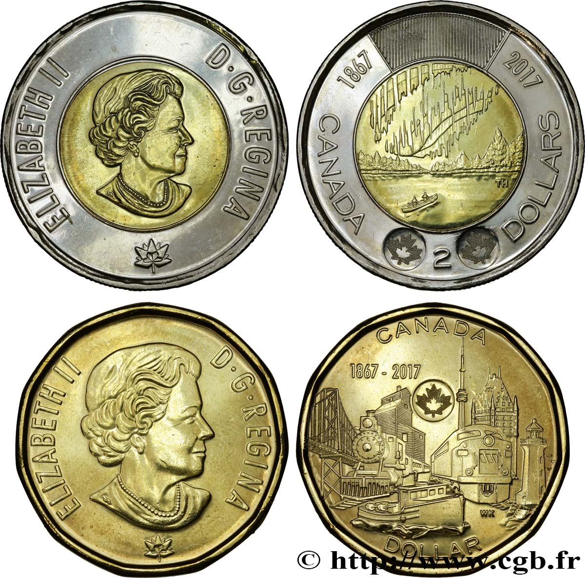 CANADá
 Lot de 2 monnaies de 1 & 2 dollars 150 ans du Canada 2017  FDC 