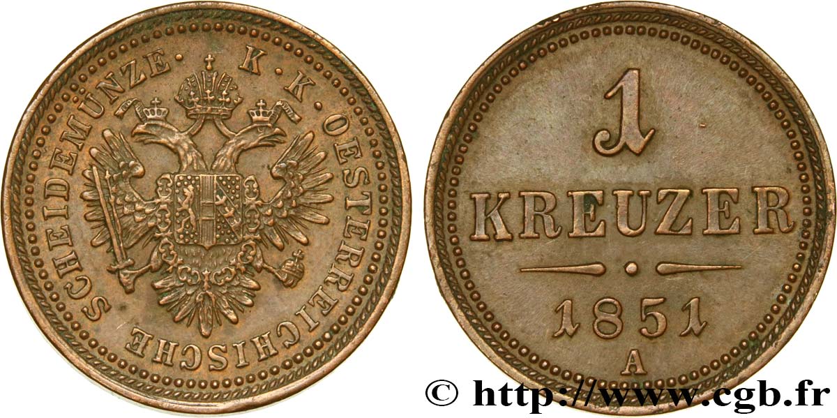 AUSTRIA 1 Kreuzer aigle bicéphale 1851 Vienne EBC