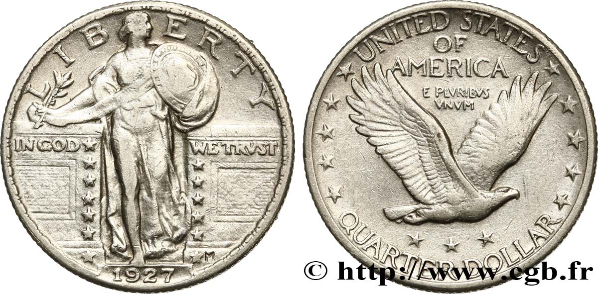 ÉTATS-UNIS D AMÉRIQUE 1/4 Dollar Liberty 1927 Philadelphie TTB