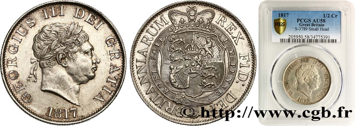 GRANDE-BRETAGNE - GEORGES III 1/2 Crown 1817  SUP58 PCGS
