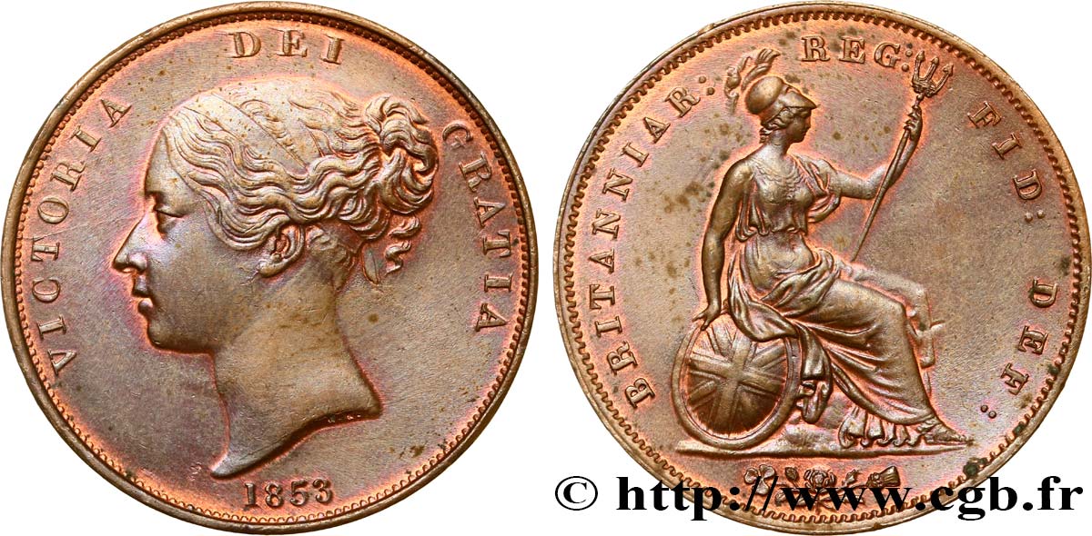 VEREINIGTEN KÖNIGREICH 1 Penny Victoria “tête jeune” 1853  VZ+ 