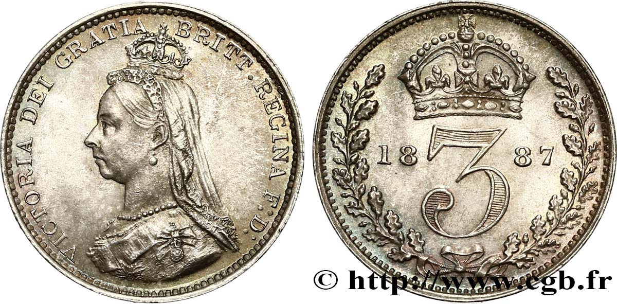 ROYAUME-UNI 3 Pence Victoria buste du jubilé 1887  SPL 