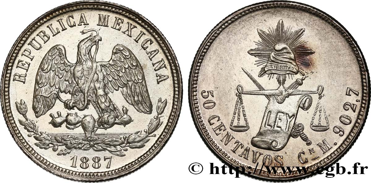 MEXIQUE 50 Centavos 1887 Culiacan SUP/SPL 