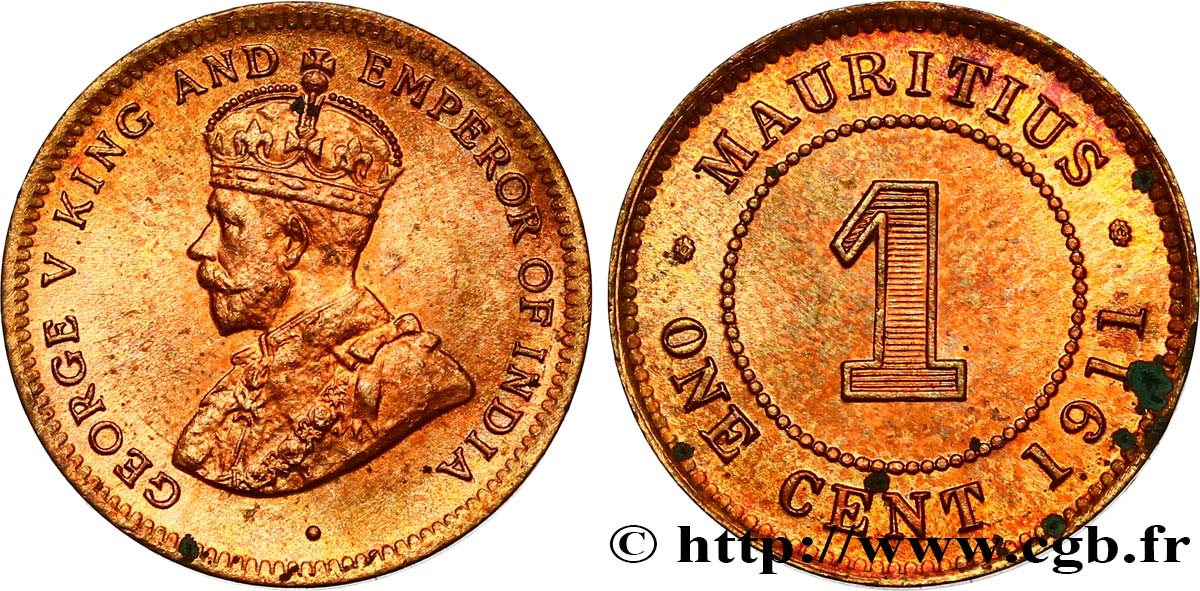 MAURITIUS 1 Cent Georges V 1911  MS 
