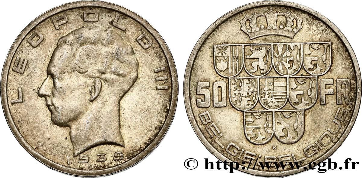 BELGIQUE 50 Francs Léopold III légende Belgie-Belgique tranche position A 1939 TTB