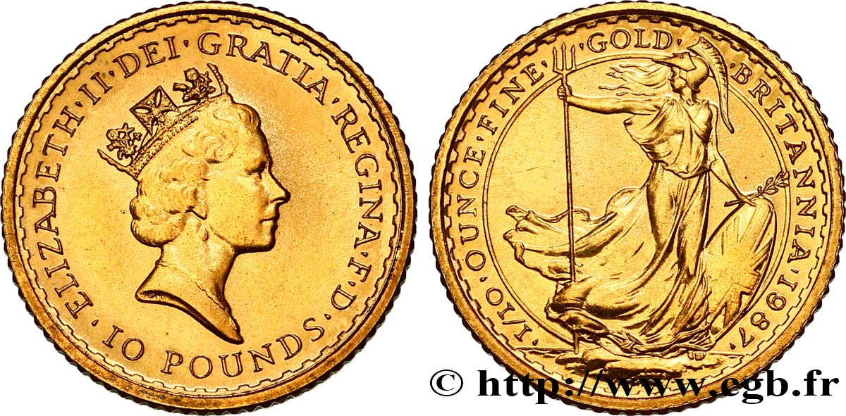 ROYAUME-UNI 10 Pounds Britannia 1987 SPL