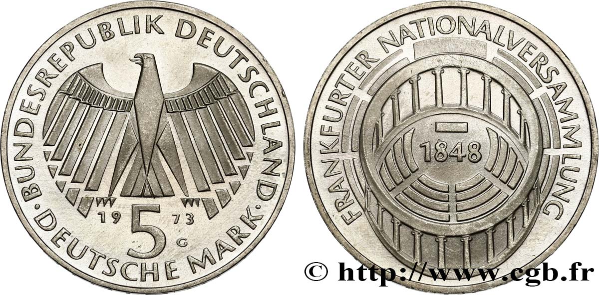 GERMANY 5 Mark Parlement de Francfort - Proof 1973 Karlsruhe MS 