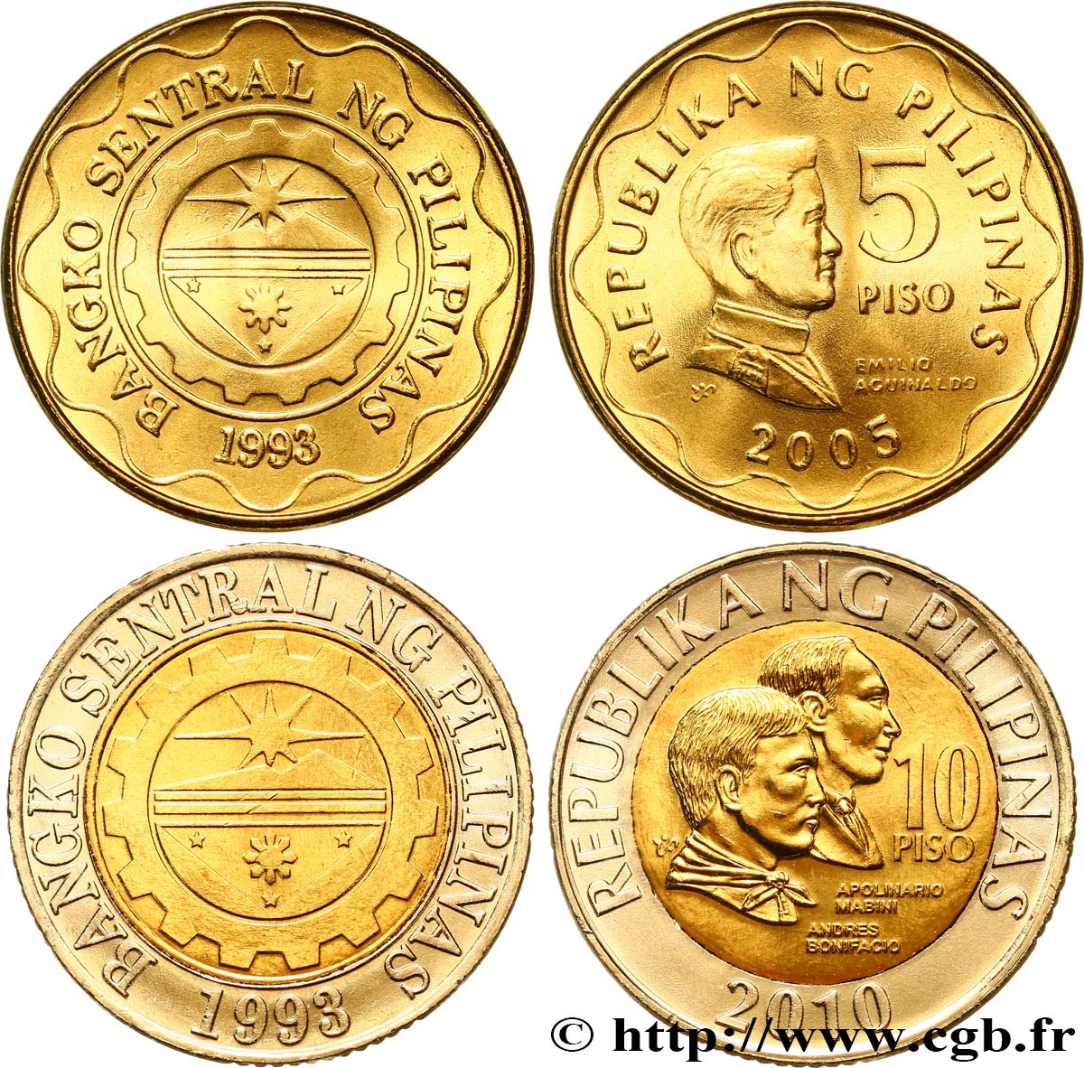 FILIPPINE Lot de deux monnaies 5 et 10 Piso 2005-2010  MS 