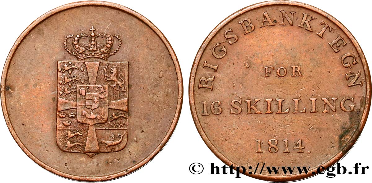 DENMARK 16 Skilling (Jeton de la Rigsbank) 1814 XF