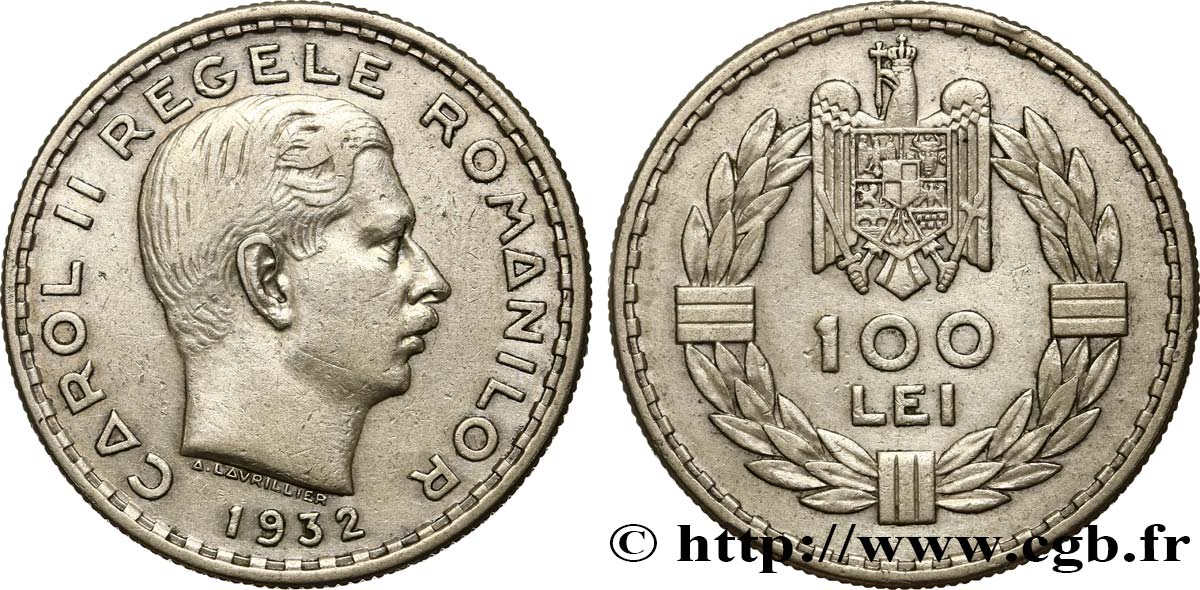 ROUMANIE 100 Lei Charles II 1932  TTB 