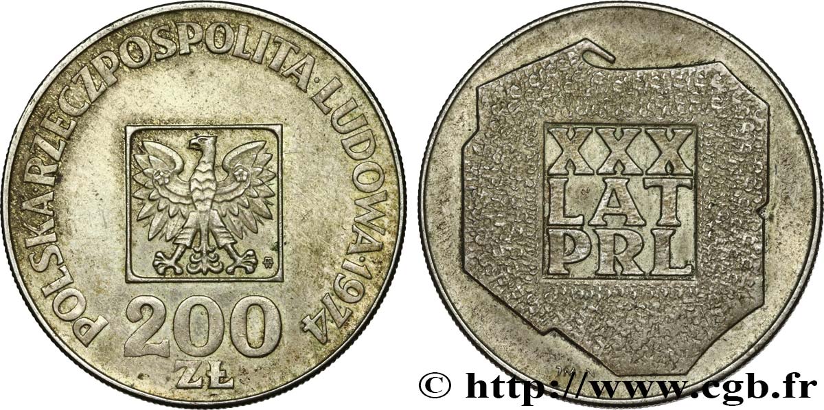 POLOGNE 200 Zlotych aigle 30e anniversaire de la fondation de la république populaire 1974 Varsovie SUP