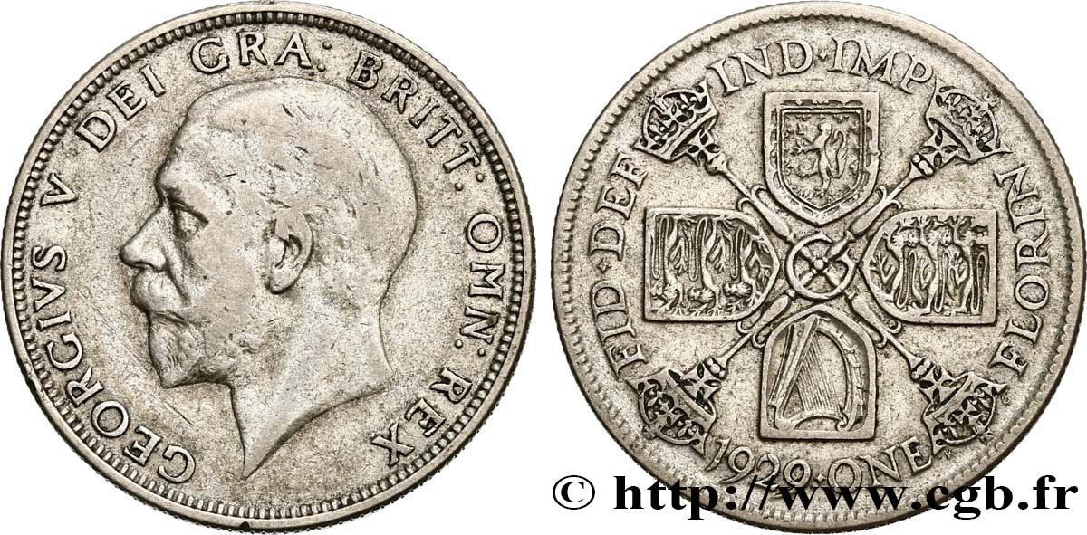UNITED KINGDOM 1 Florin Georges V 1929 VF