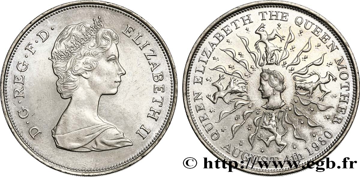 UNITED KINGDOM 25 New Pence (1 Crown) 80e anniversaire de la reine mère 1980 AU