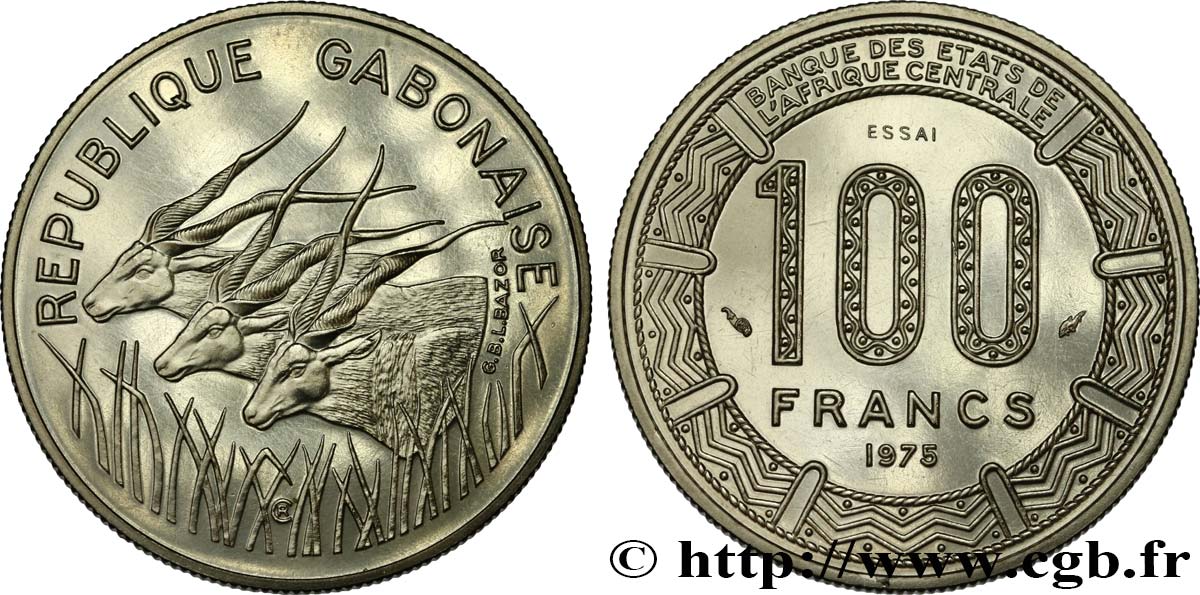 GABON Essai de 100 Francs antilopes type “Banque Centrale” 1971 Paris MS 