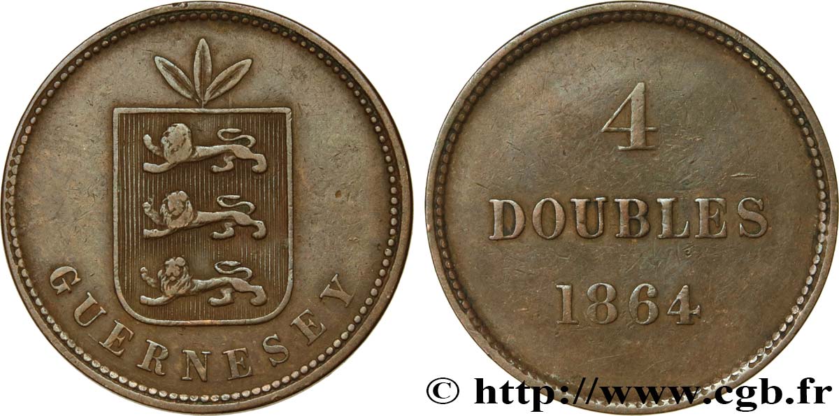GUERNSEY 4 Doubles armes du baillage de Guernesey 1864 MBC