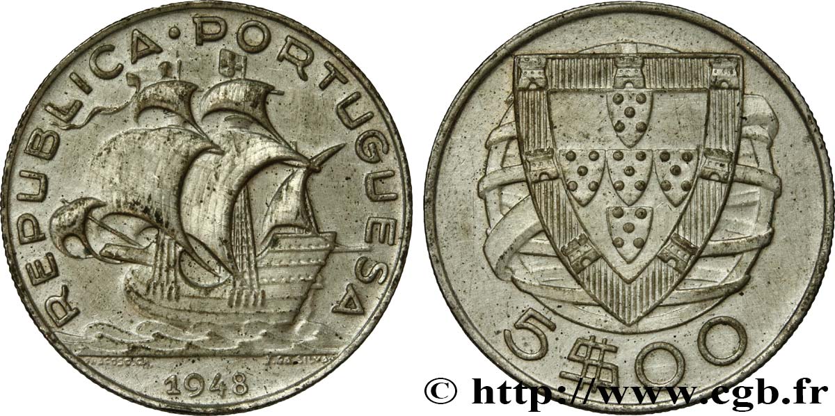 PORTUGAL 5 Escudos 1948 EBC
