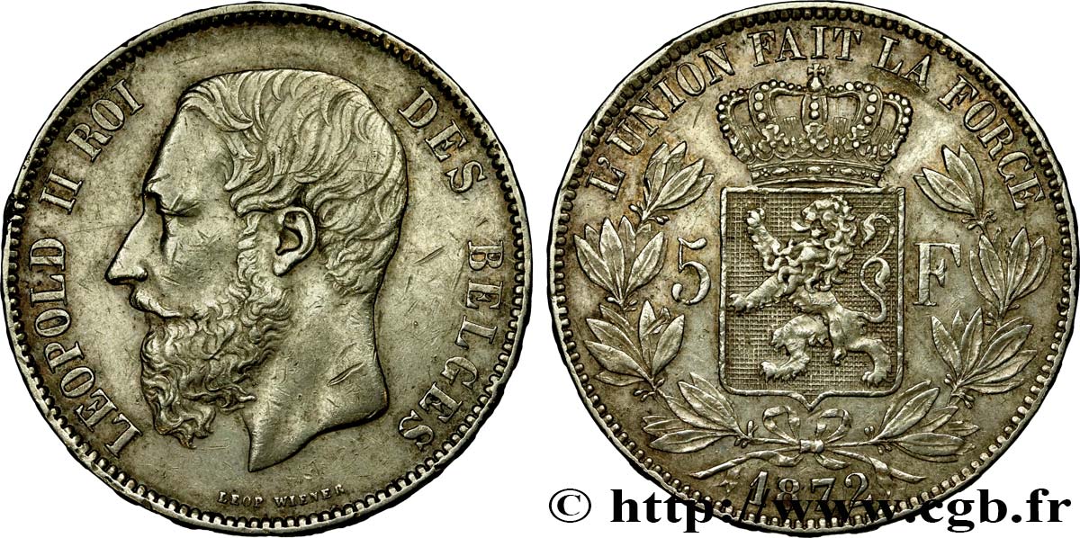 BELGIQUE 5 Francs Léopold II 1872 fwo 479487 Monde