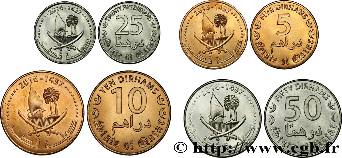 QATAR Lot 5, 10, 25 et 50 Dirhams AH 1437 2016  MS 
