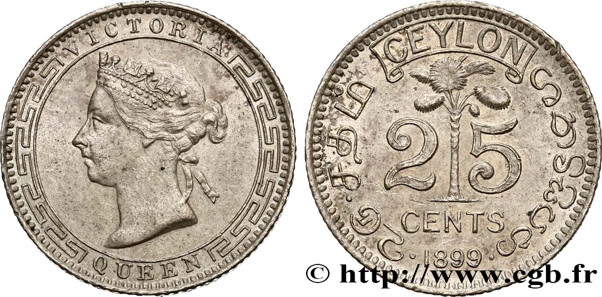 CEYLON 25 Cents Victoria 1899  VZ 