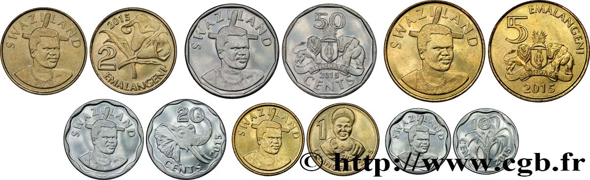 SWAZILAND Lot de 6 monnaies 1, 2, 5, 10, 20, et 50 Cents 2015  SC 
