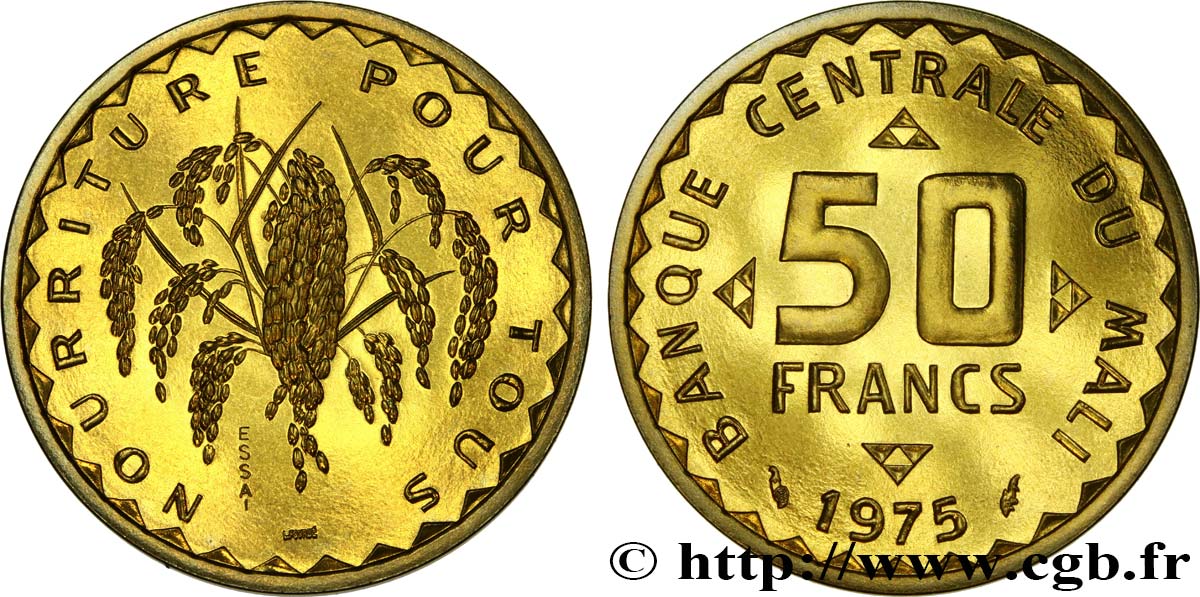 MALI Essai de 50 Francs plant de mil 1975 Paris SPL