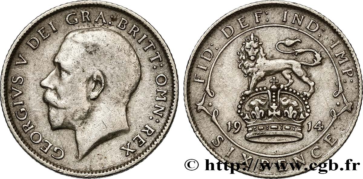 UNITED KINGDOM 6 Pence Georges V / lion surmontant une couronne 1914 XF