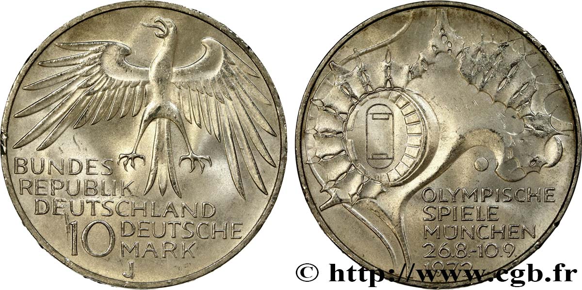 ALLEMAGNE 10 Mark / XXe J.O. Munich - Stade Olympique 1972 Hambourg - J SUP