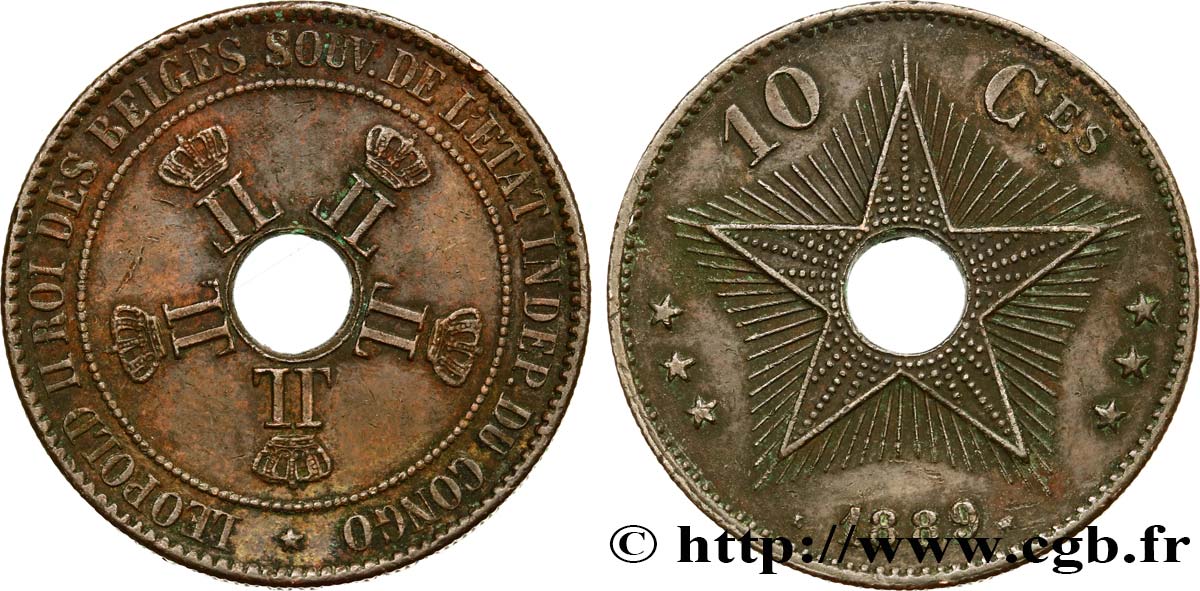 BELGA CONGO 10 Centimes 1889  MBC+ 