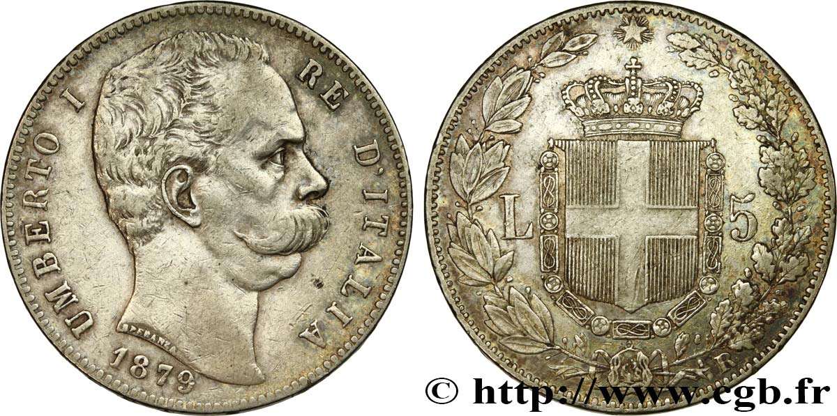ITALIA 5 Lire Humbert Ier 1879 Rome MBC