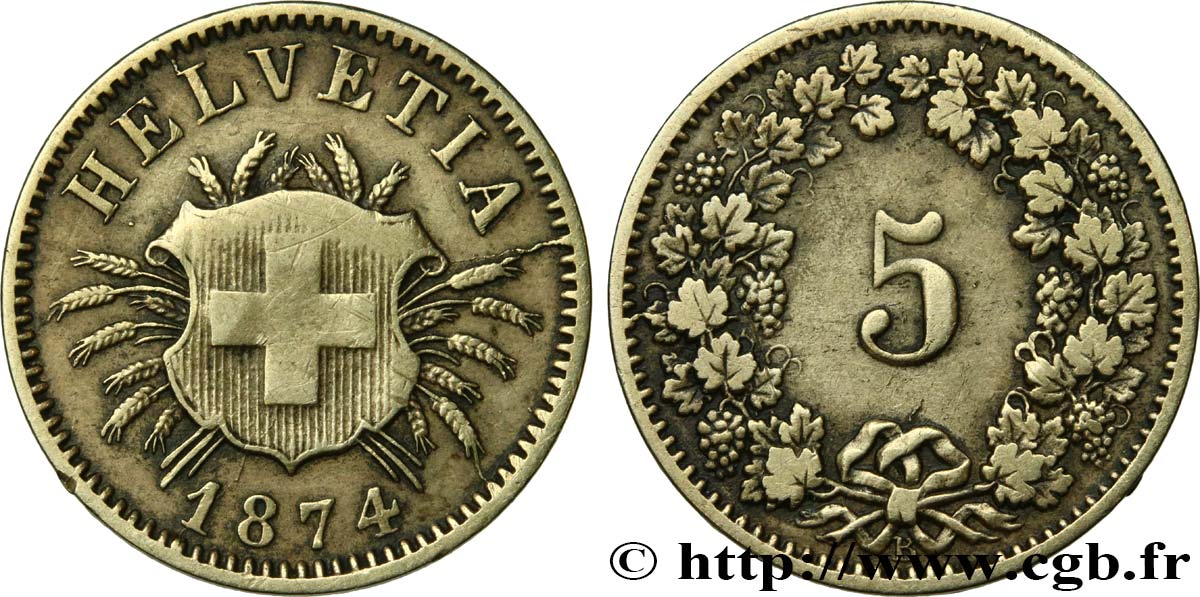 SUIZA 5 Centimes (Rappen) 1874 Berne BC+