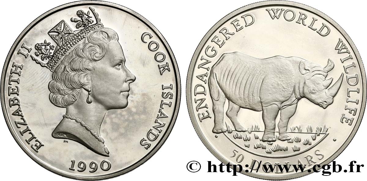ÎLES COOK 50 Dollars Proof - Nature en danger 1990 SPL