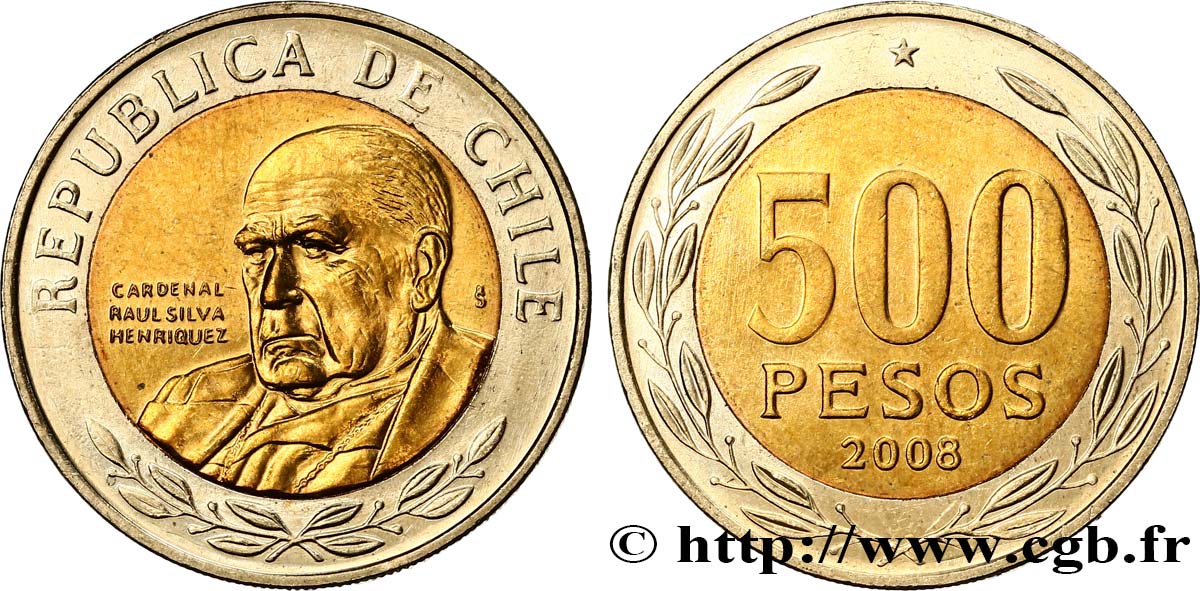 CILE 500 Pesos le cardinal Raul Silva Henriquez 2008 Santiago - S° MS 