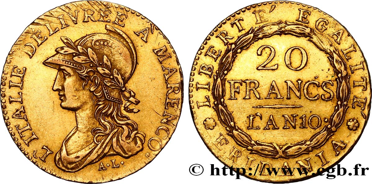 ITALIA - GALIA SUBALPINA 20 francs or Marengo 1802 Turin q.SPL 