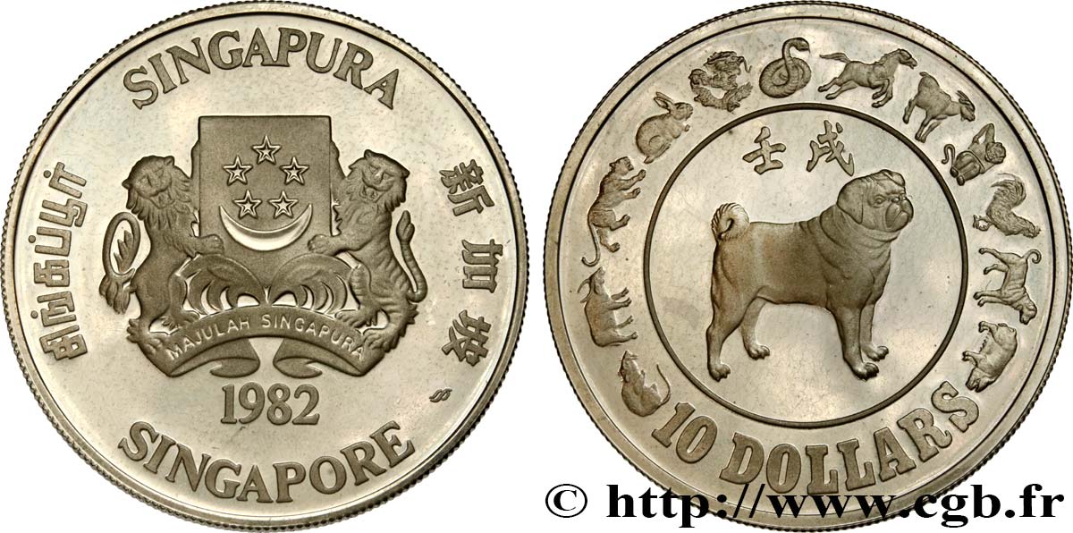 SINGAPORE 10 Dollars Proof année du chien 1982  MS 