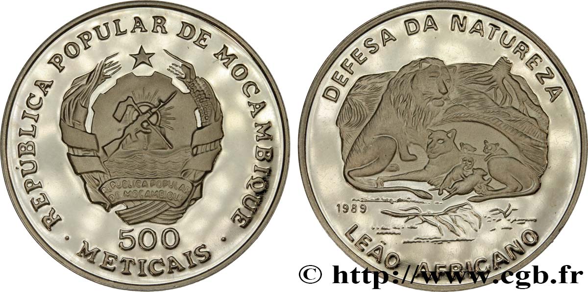 MOZAMBICO 500 Meticais Proof lion 1989  MS 