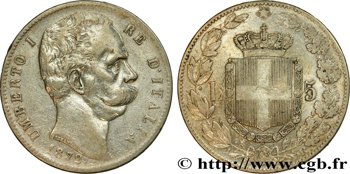 ITALIE 5 Lire Humbert Ier 1879 Rome TB