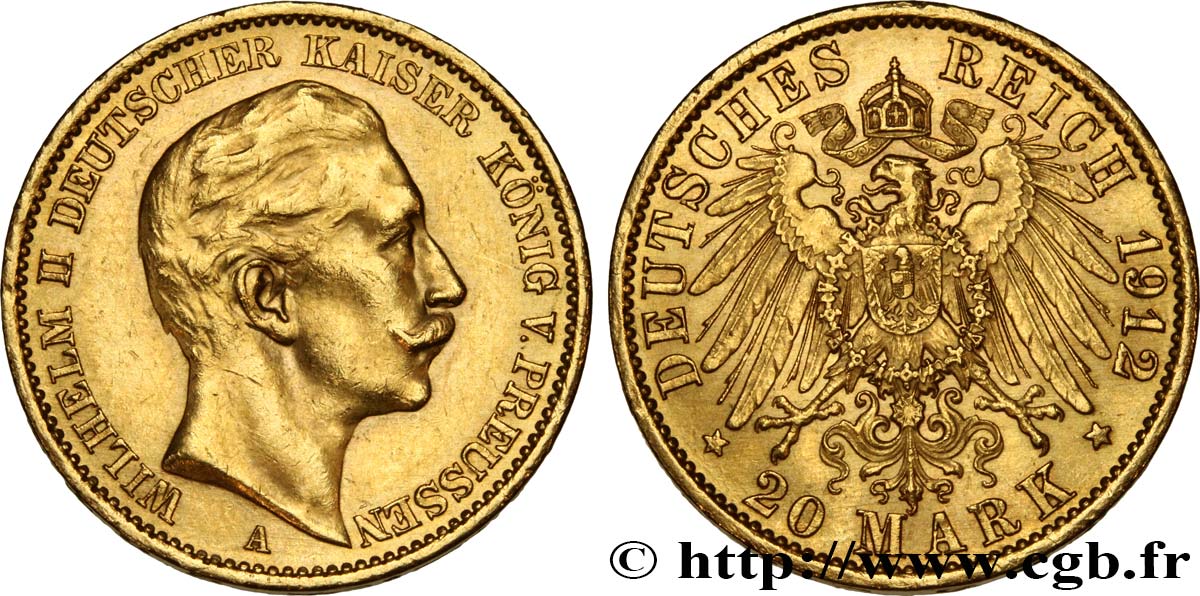 GERMANY - PRUSSIA 20 Mark Guillaume II 1912 Berlin AU/MS 