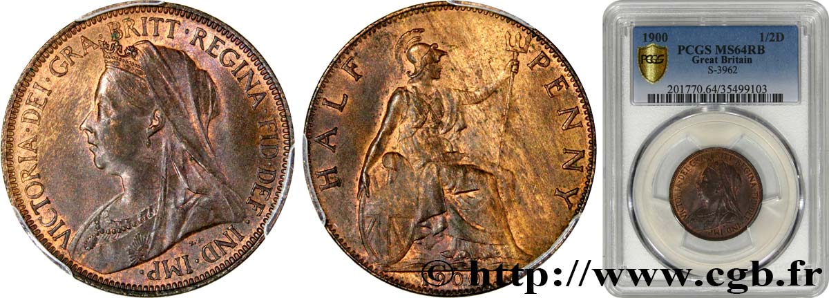 GREAT-BRITAIN - VICTORIA 1/2 Penny Victoria “old head” 1900  MS64 PCGS