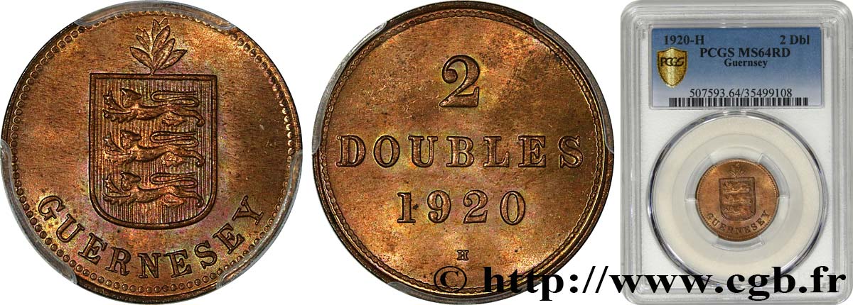 GUERNSEY 2 Doubles 1920 Heaton  PCGS