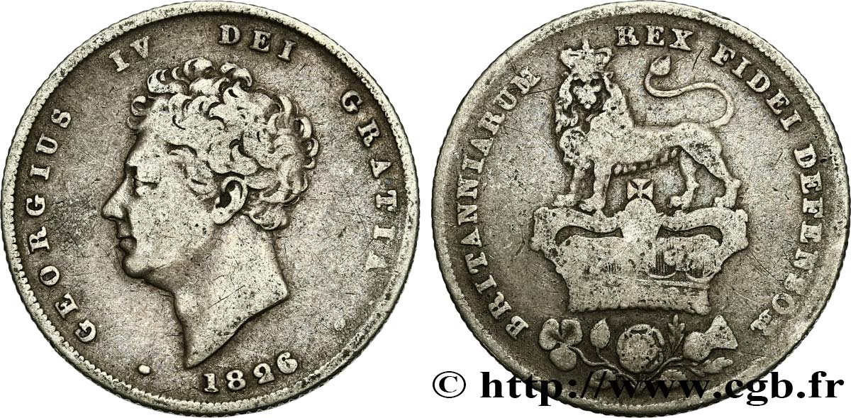 ROYAUME-UNI 1 Shilling Georges IV 1826  TB+/TB 