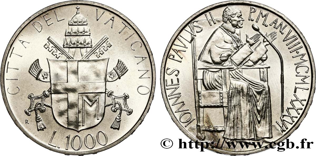VATICAN AND PAPAL STATES 1000 Lire Jean-Paul II an VII 1986 Rome MS