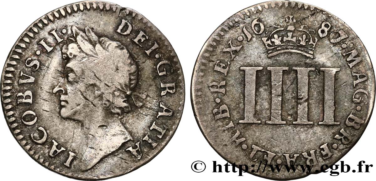 UNITED KINGDOM 4 Pence Jacques II 1687  VF 