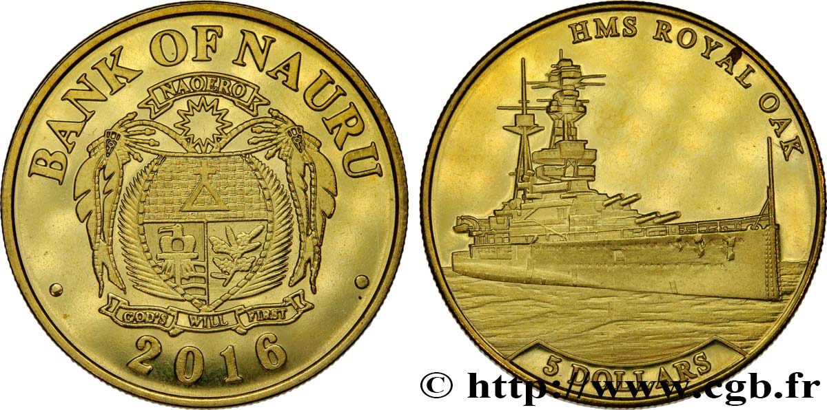 NAURU 5 Dollars HMS Royal Oak 2016 SC