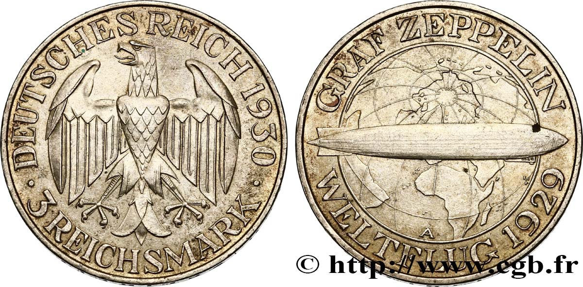 ALLEMAGNE 3 Reichsmark Graf Zeppelin 1930 Berlin SUP
