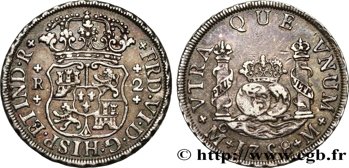 MEXICO 2 Reales Ferdinand VI 1758 Mexico AU 