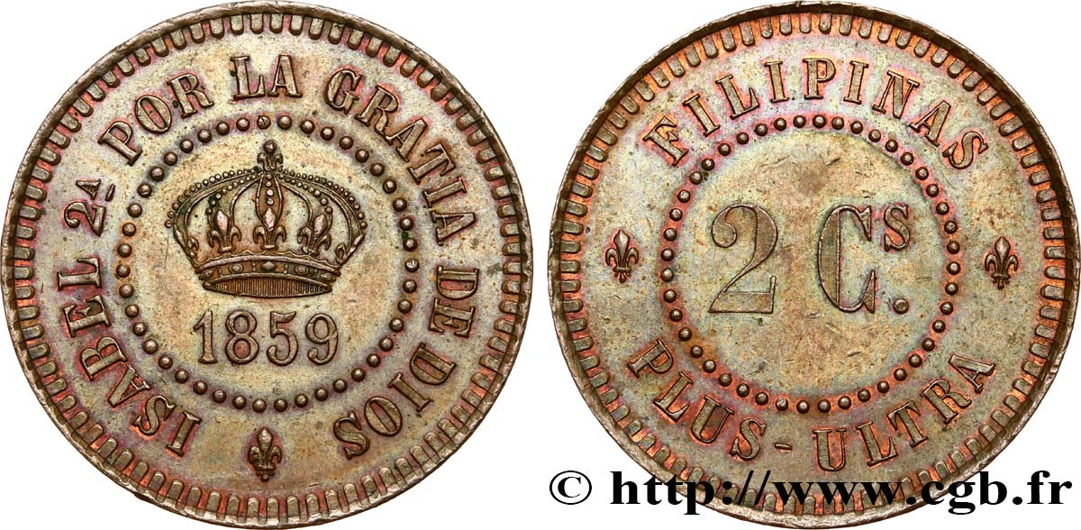FILIPINE - ISABELLA II DI SPAGNA Essai de 2 centimos 1859  SPL 