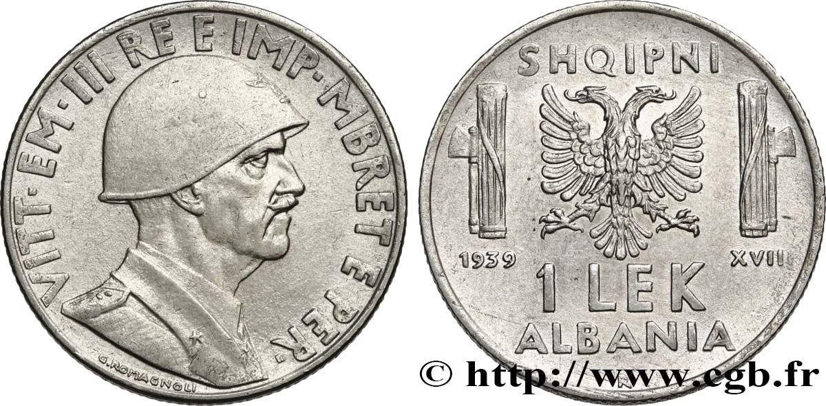 ALBANIE 1 Lek Victor-Emmanuel III d’Italie 1939 Rome SUP