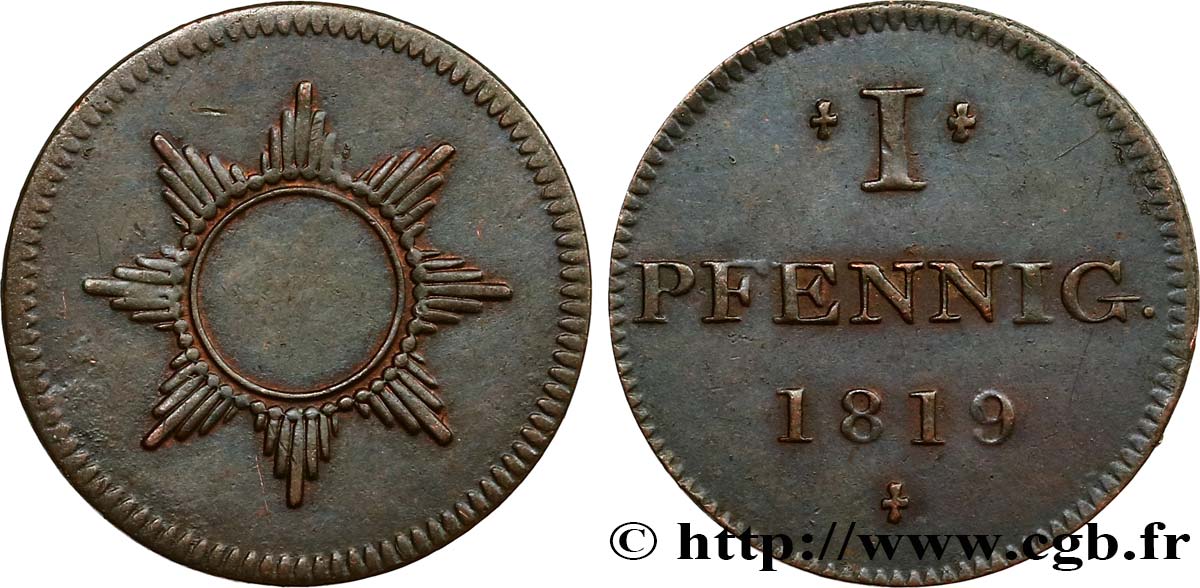 GERMANY - FREE CITY OF FRANKFURT 1 Pfennig 1819  XF 