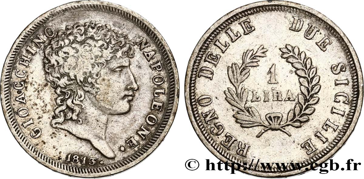 ITALY - KINGDOM OF THE TWO SICILIES 1 Lira Joachim Murat 1813 Naples VF/XF 